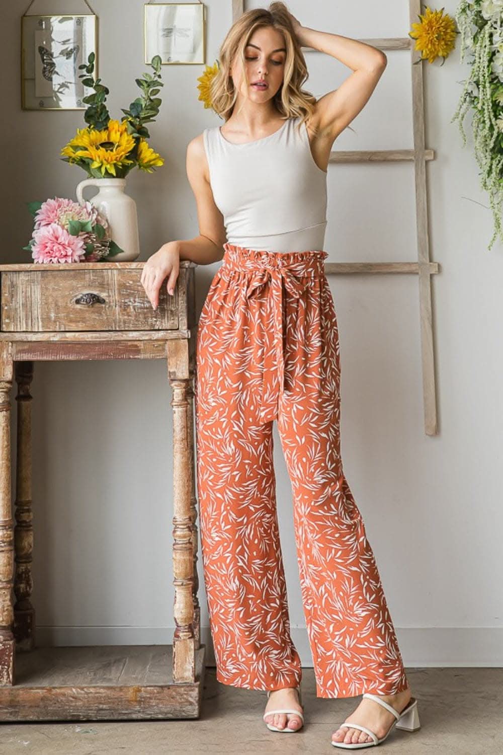 Heimish Full Size Printed Tied Straight Casual Pants - Love Salve