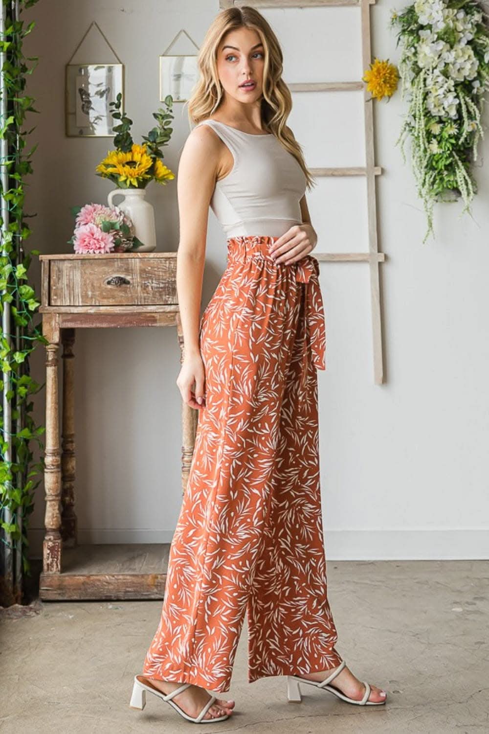 Heimish Full Size Printed Tied Straight Casual Pants - Love Salve