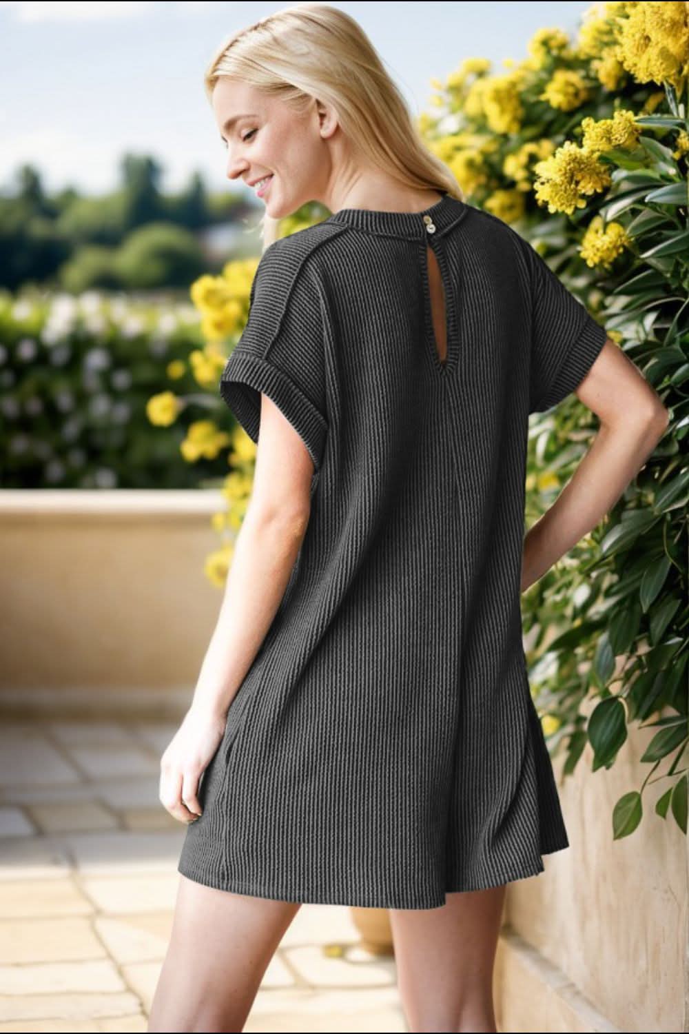 Heimish Full Size Short Sleeve Ribbed Romper with Pockets - Love Salve