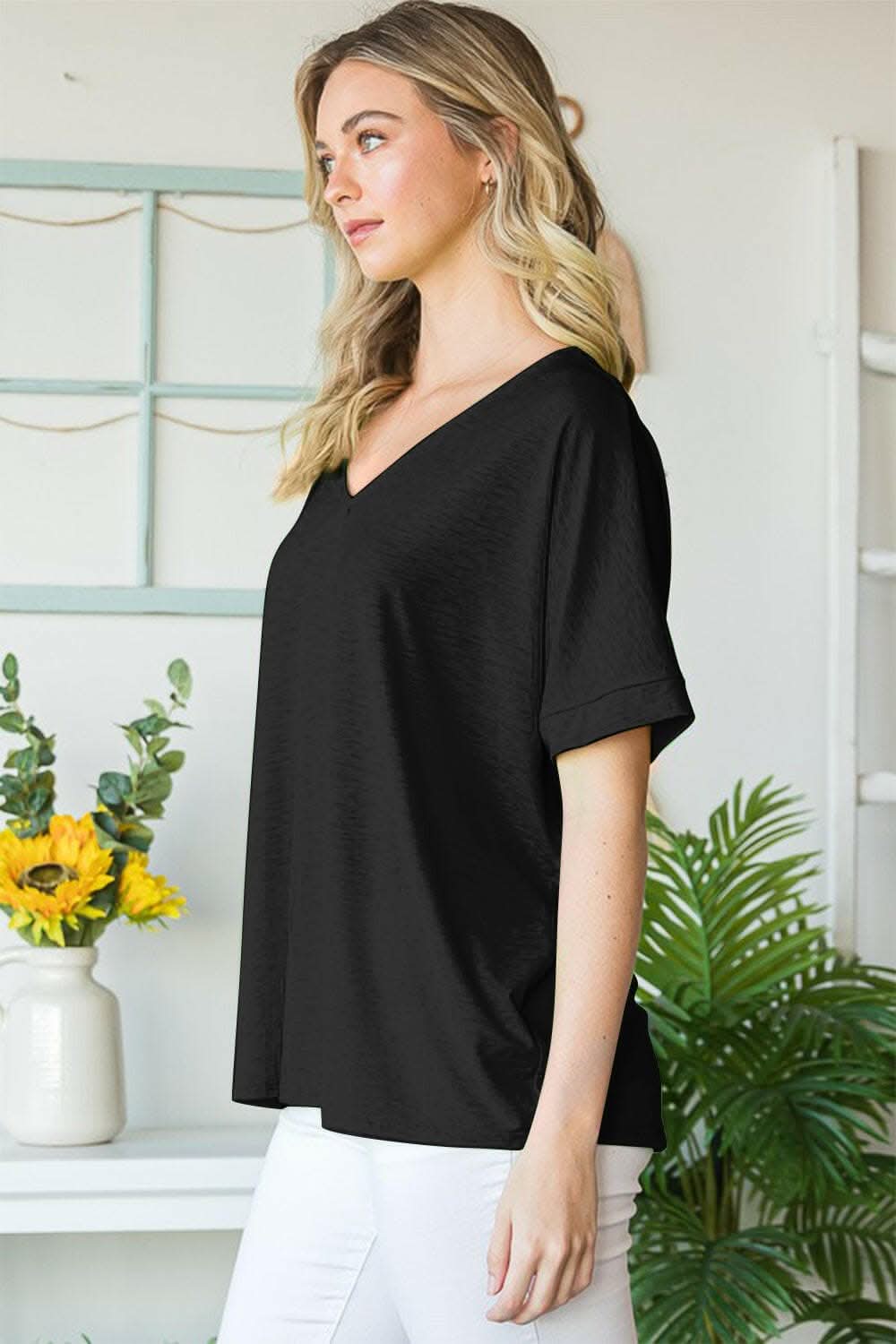 Heimish Full Size V-Neck Short Sleeve T-Shirt - Love Salve
