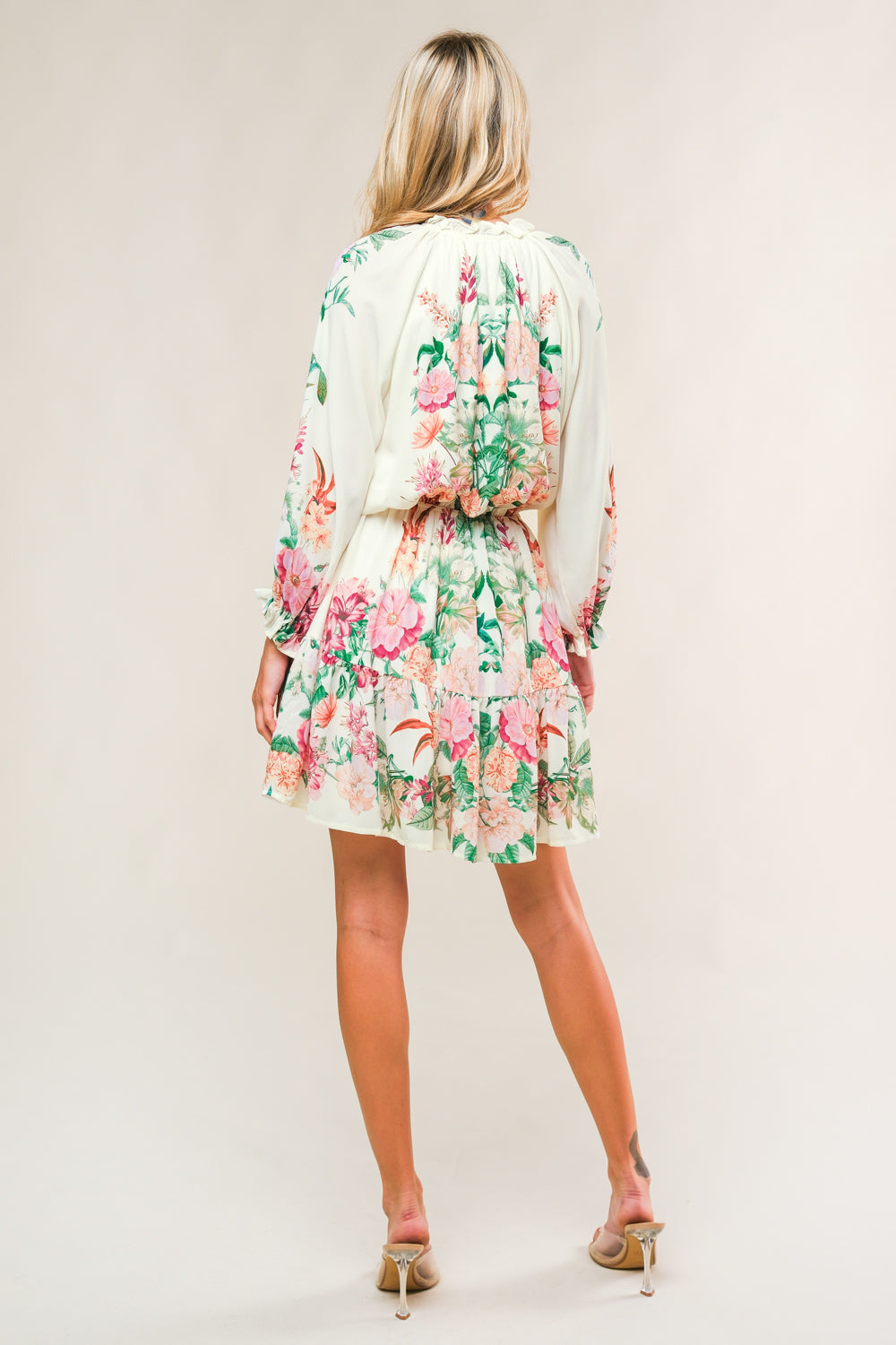 Happiest Here Woven Mini Dress With Ruffled Neckline