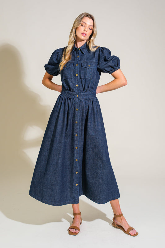 GET THE LOOK DENIM MIDI DRESS Flying Tomato