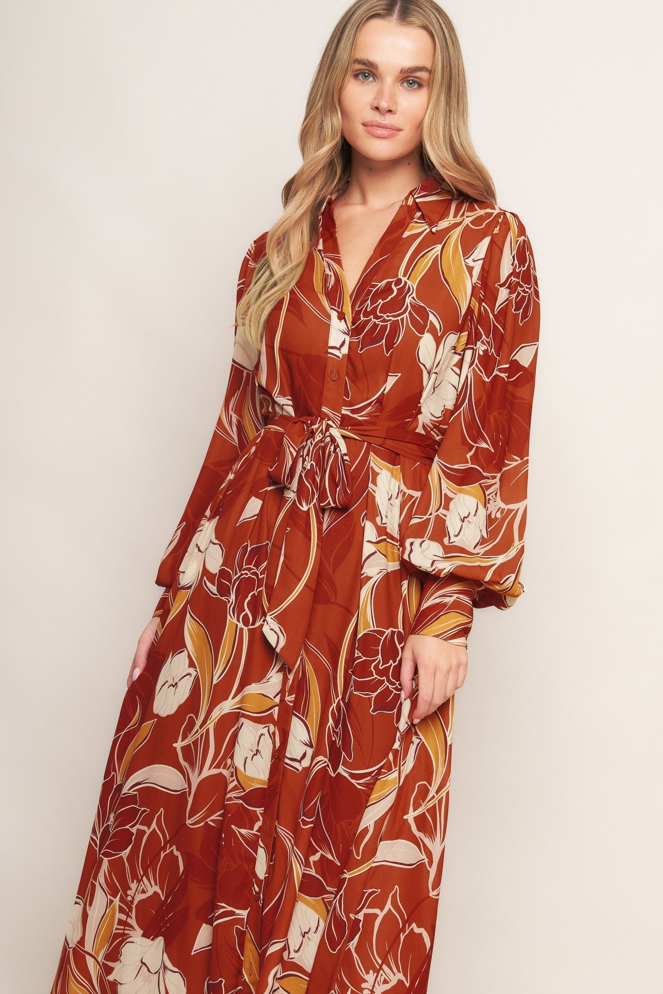 BLOOMING RADIANCE WOVEN MIDI DRESS Flying Tomato