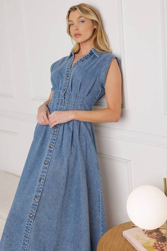 ROSES OF LOVE DENIM MIDI DRESS Flying Tomato