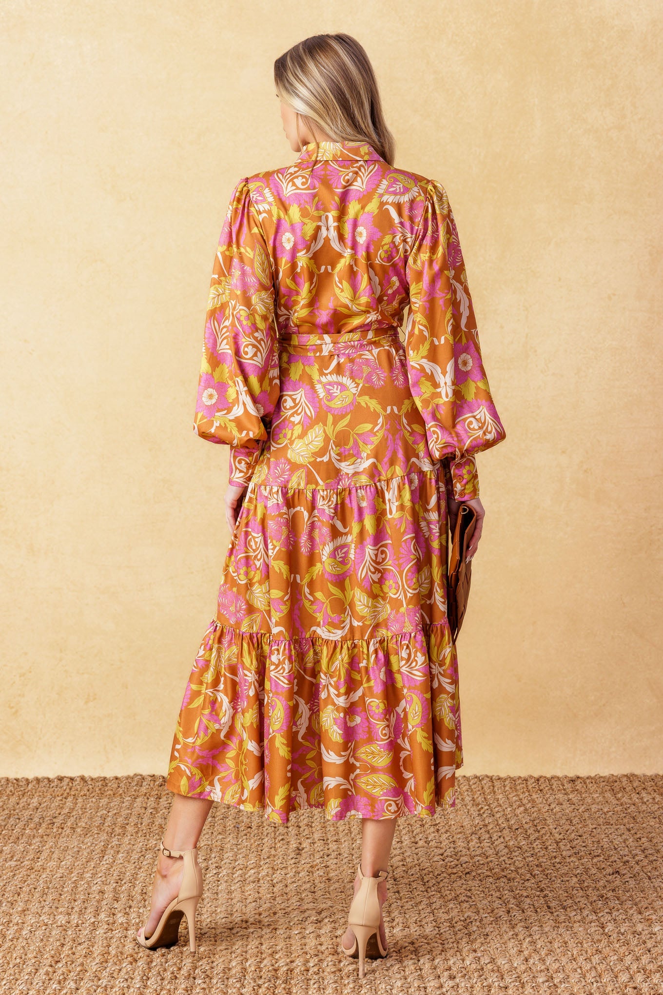 FLORAL EMBRACE WOVEN MIDI DRESS