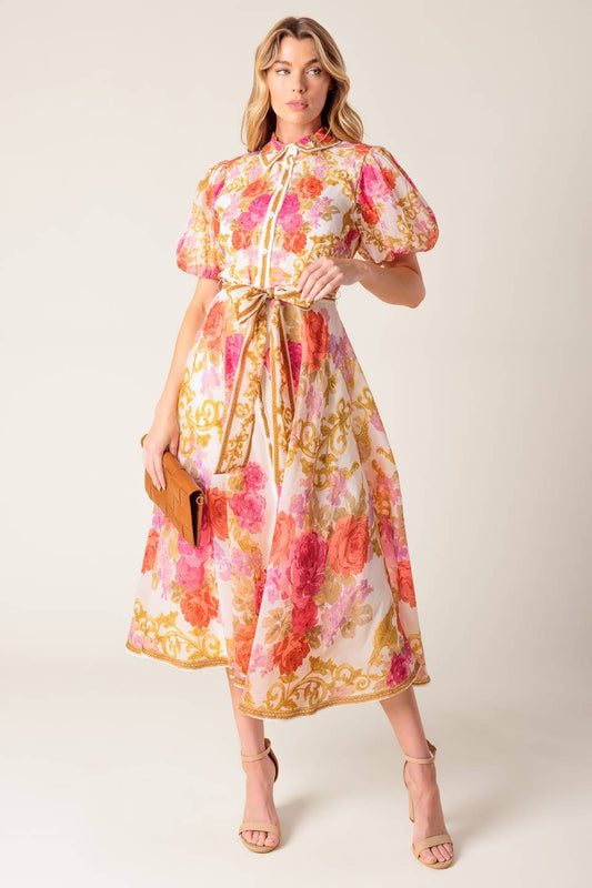 MAKING IT RIGHT IVORY FLORAL WOVEN MIDI DRESS Flying Tomato