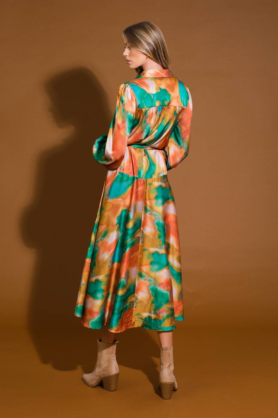Wanna Be Loved Printed Woven Midi Dress Shirt Collar
