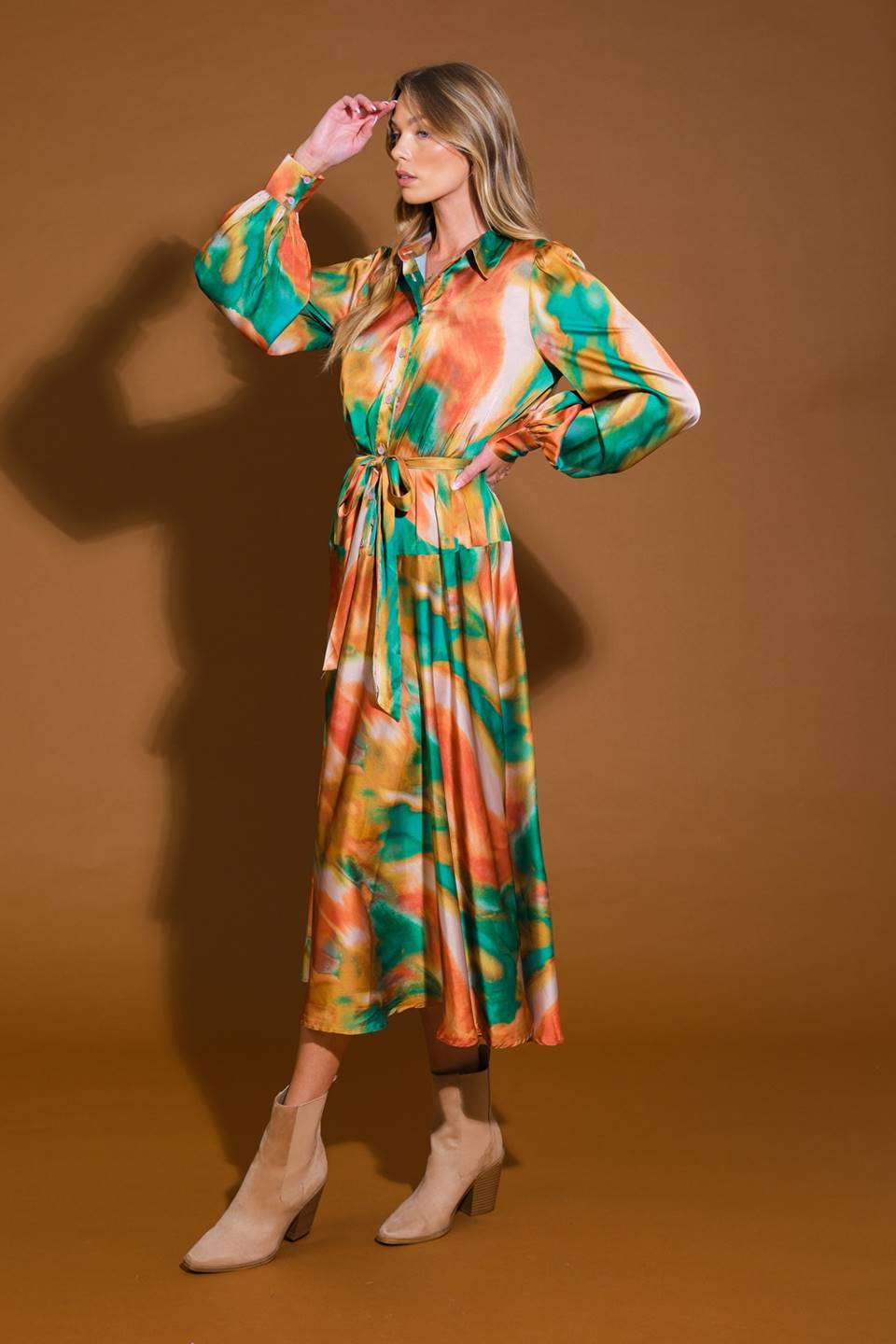Wanna Be Loved Printed Woven Midi Dress Shirt Collar