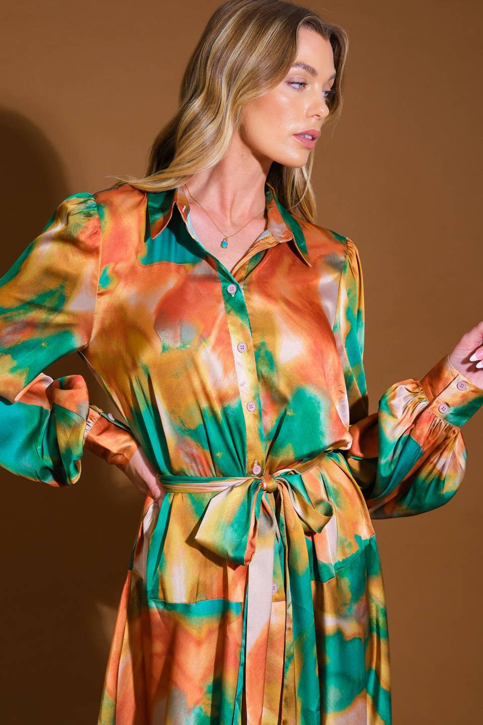 Wanna Be Loved Printed Woven Midi Dress Shirt Collar