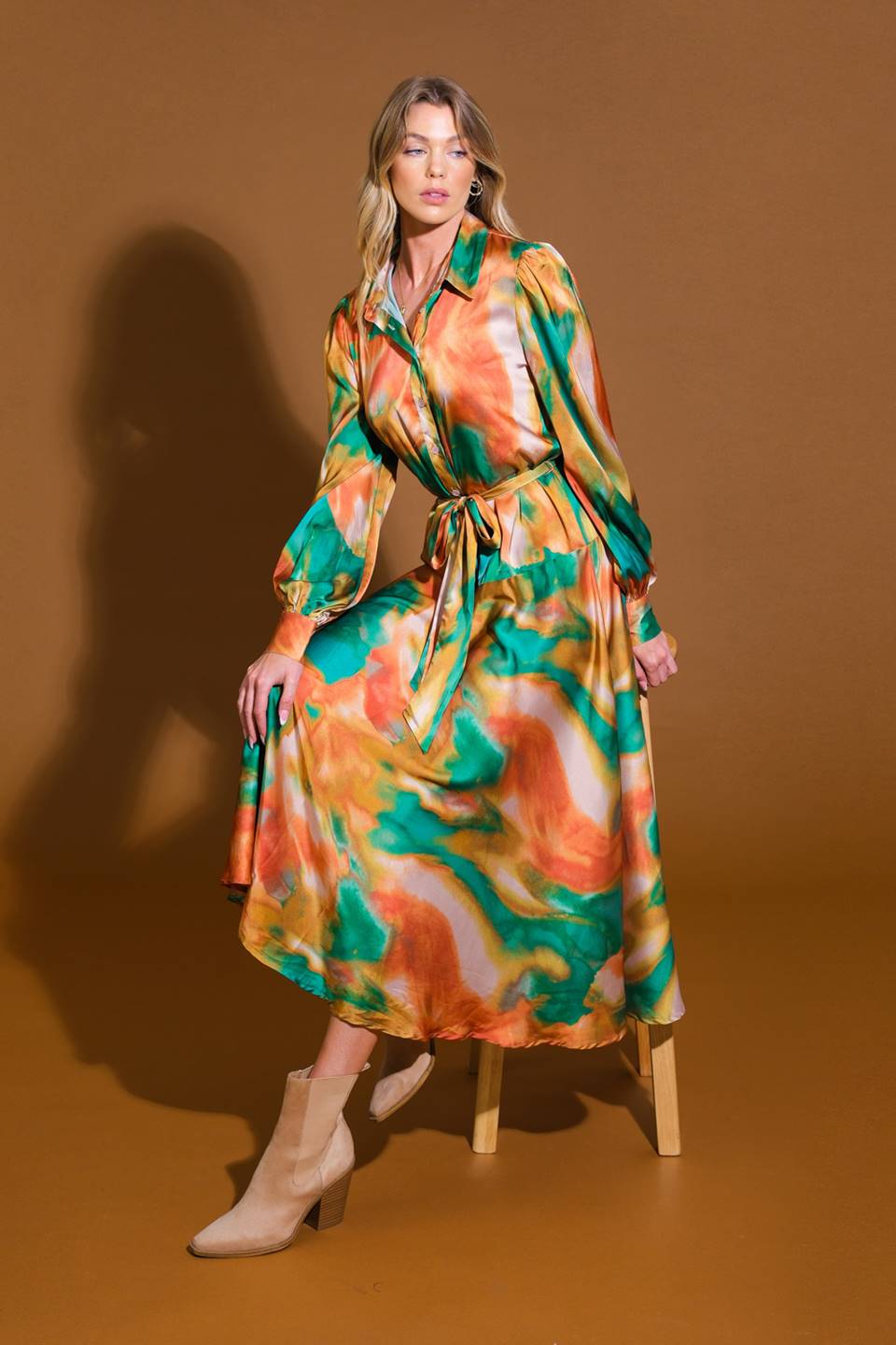 Wanna Be Loved Printed Woven Midi Dress Shirt Collar