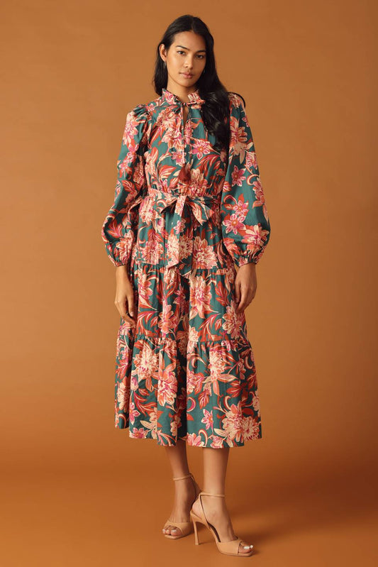 GLEAMING GLAM WOVEN MIDI DRESS Flying Tomato