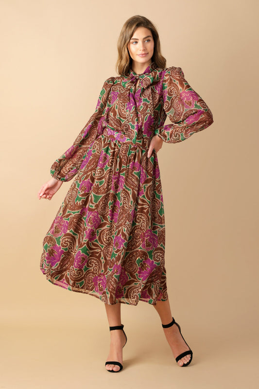 DRIFTING THOUGHTS WOVEN MIDI DRESS Flying Tomato