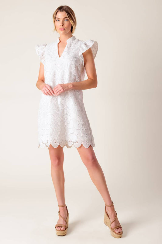 FLEETING WHISPERS LACE WOVEN MINI DRESS Flying Tomato