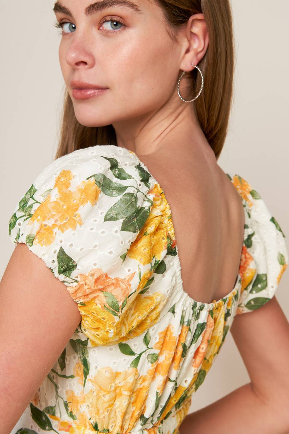 GARDEN OF DREAMS WOVEN EYELET MIDI DRESS Flying Tomato