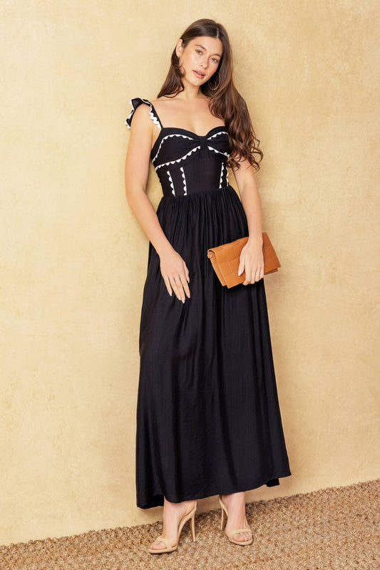 LOVELY DARLING BLACK WOVEN MIDI DRESS Flying Tomato