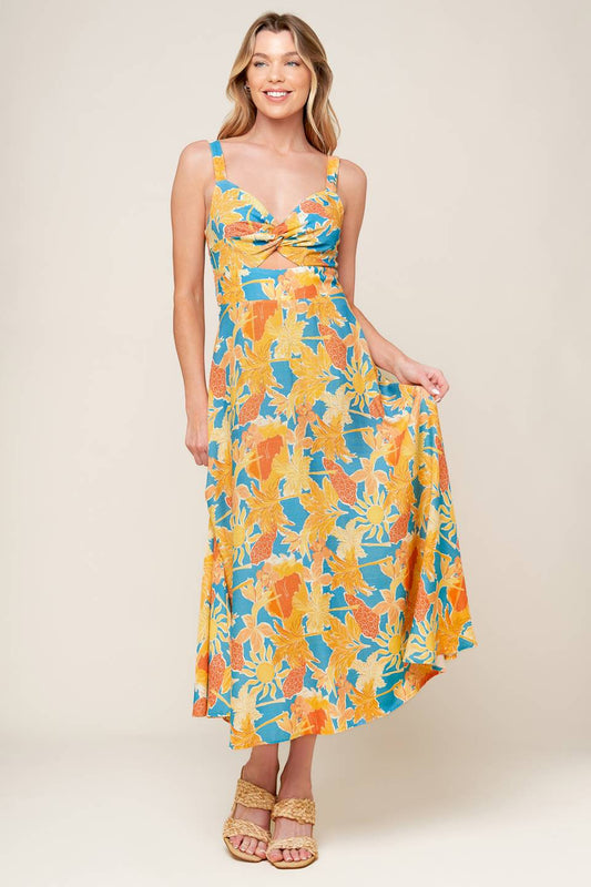 TWIRL ME BLUE WOVEN MIDI DRESS Flying Tomato