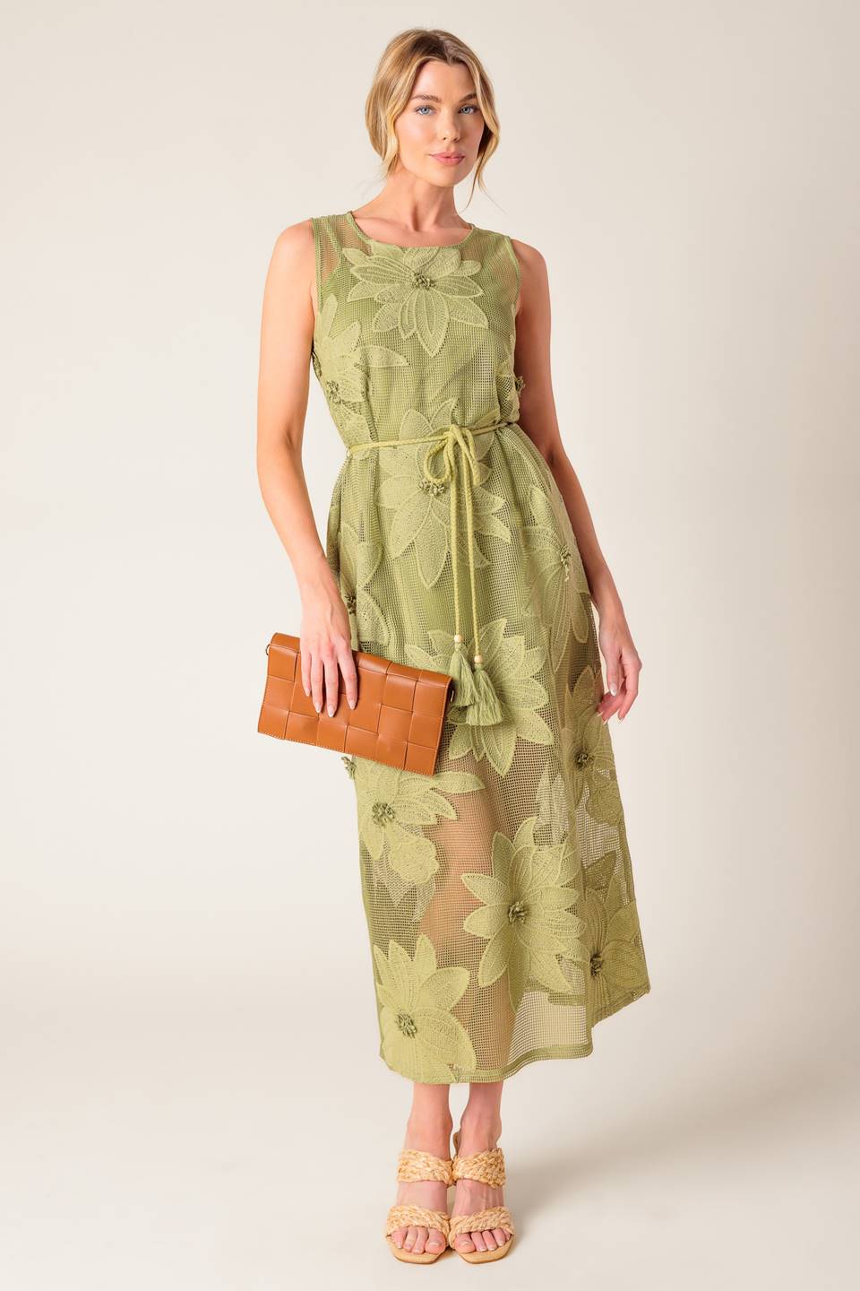 IN MY FREE TIME WOVEN LACE MIDI DRESS