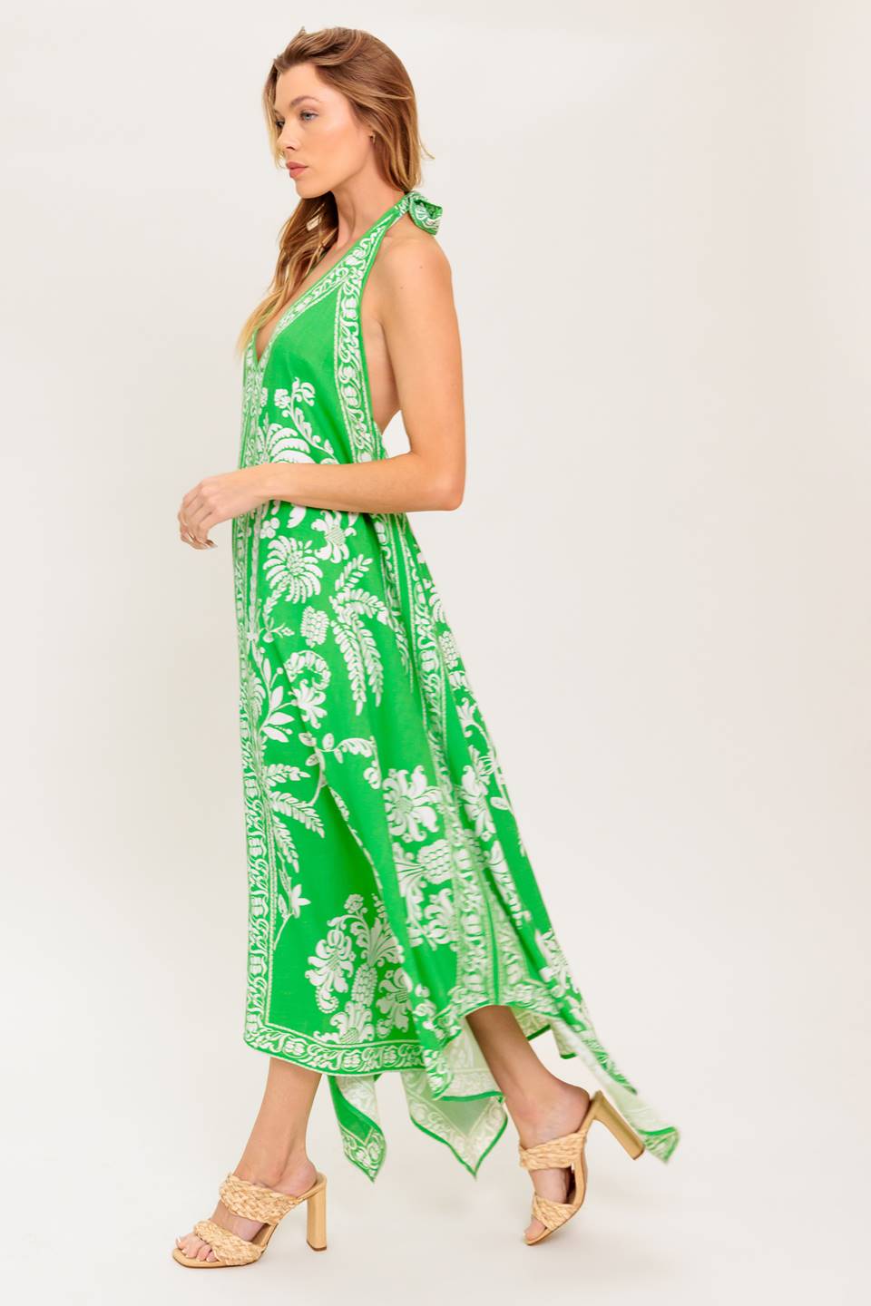 HOLD ONTO HOPE GREEN WOVEN MIDI DRESS