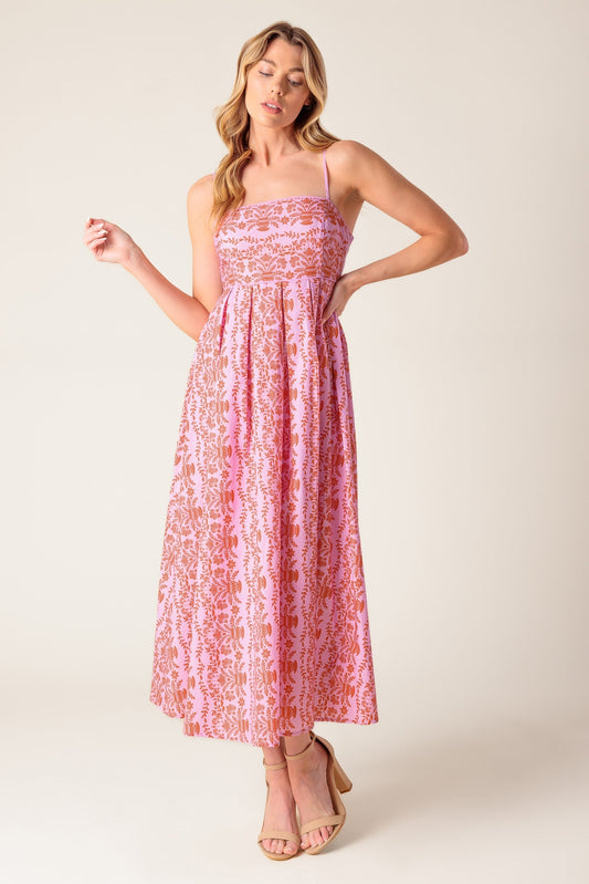 THE EVETTE PINK WOVEN MIDI DRESS Flying Tomato