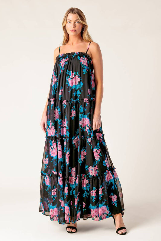 EXCITING LOVE BLACK WOVEN MAXI DRESS Flying Tomato