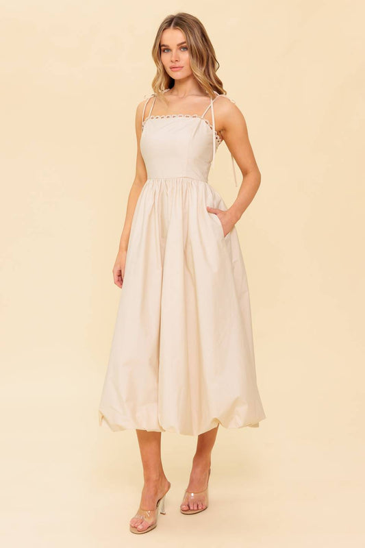 REGAL CUTIE CREAM WOVEN MIDI DRESS Flying Tomato