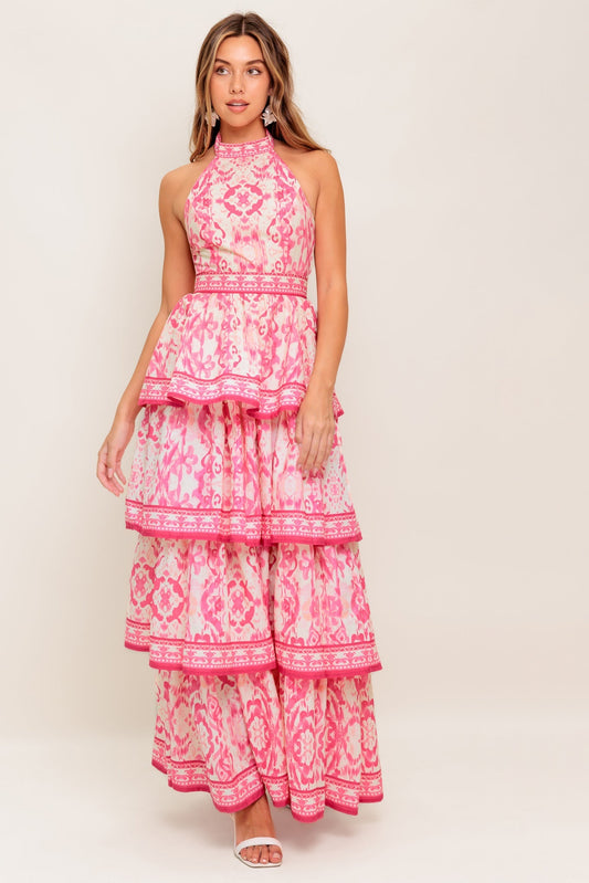 BLUSHING BLOSSOM FUCHSIA WOVEN MAXI DRESS Flying Tomato