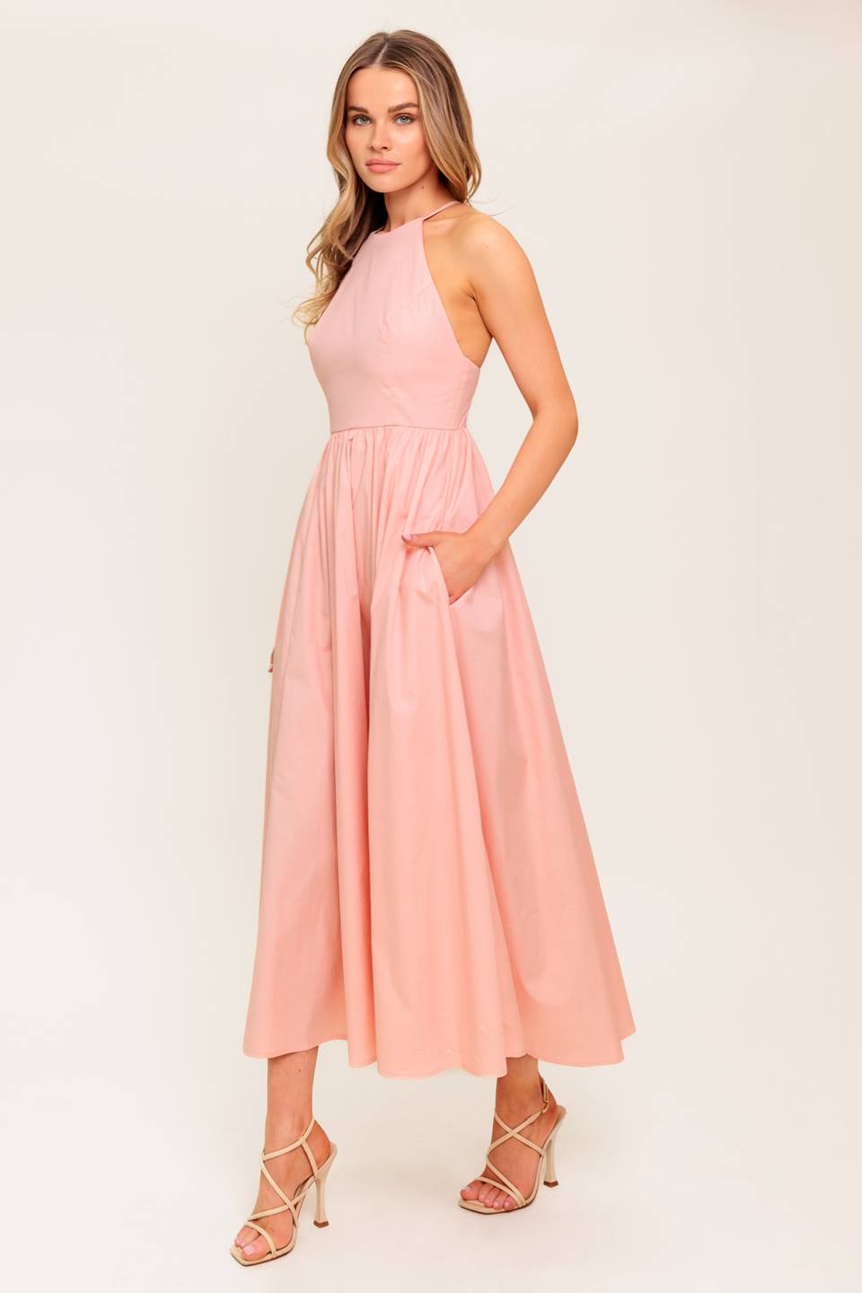 FERN KISSED CORAL WOVEN MIDI DRESS