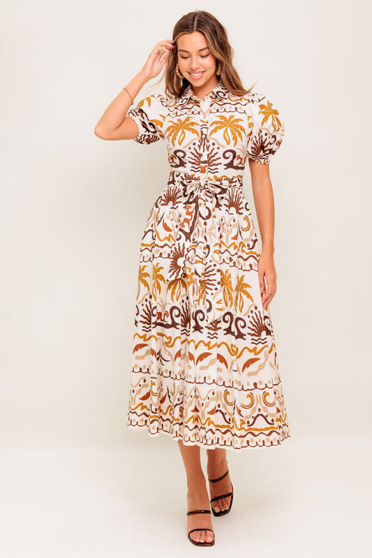 TROPICANA SUNSET WOVEN MIDI DRESS Flying Tomato