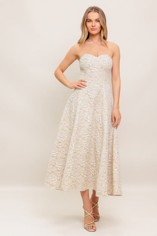 ELEGANT BLOSSOM WOVEN MIDI DRESS Flying Tomato