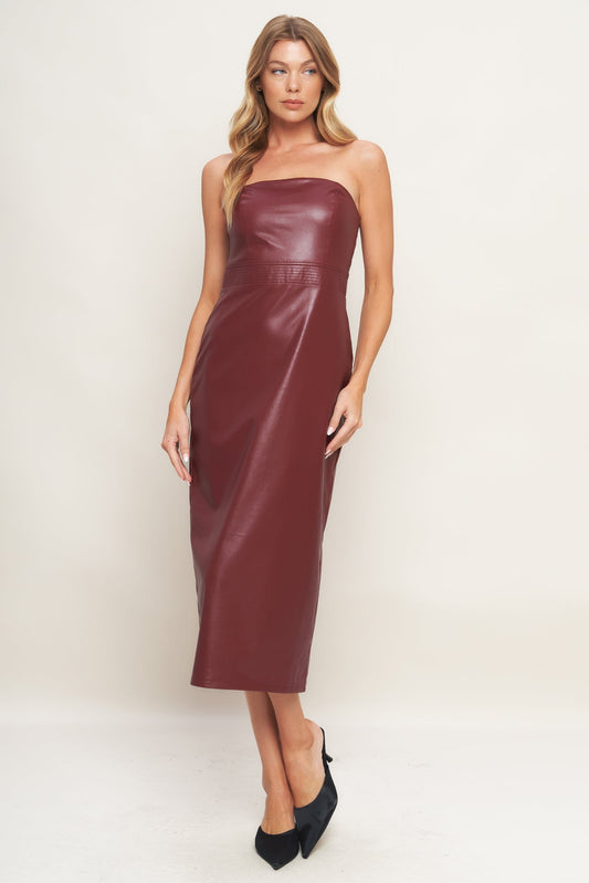 RUNWAY TREND FAUX LEATHER MIDI DRESS Flying Tomato