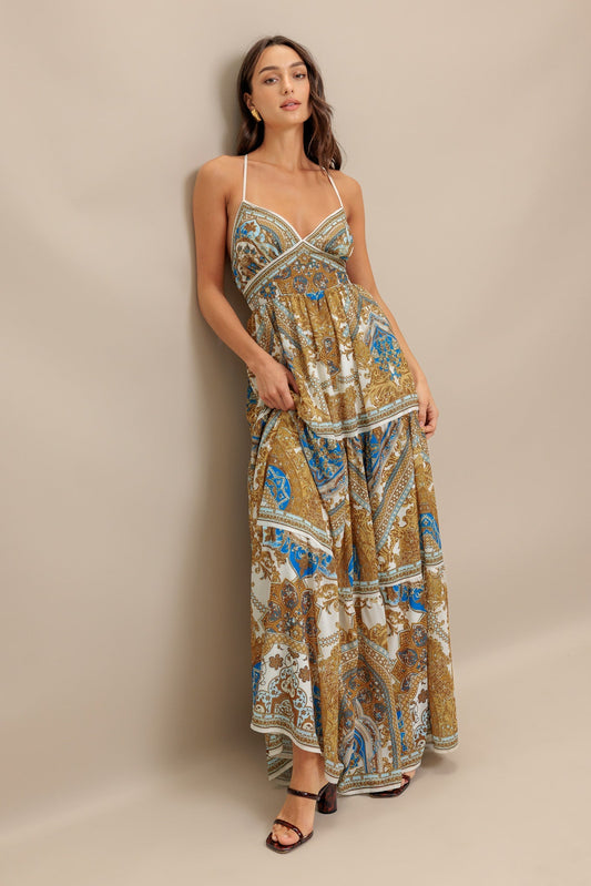 GOLDEN PALAZZO WOVEN MAXI DRESS Flying Tomato