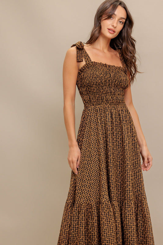 CHECKED DAYDREAM WOVEN MIDI DRESS Flying Tomato