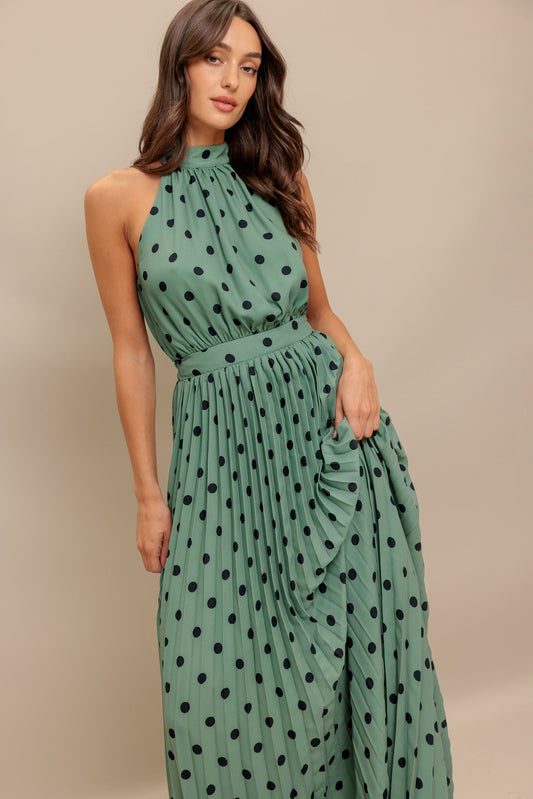 HALTER DOT GLOW WOVEN MAXI DRESS Flying Tomato