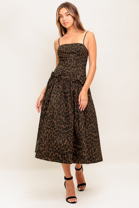 WALK SOFT, STRIKE STRONG LEOPARD WOVEN MIDI DRESS Flying Tomato