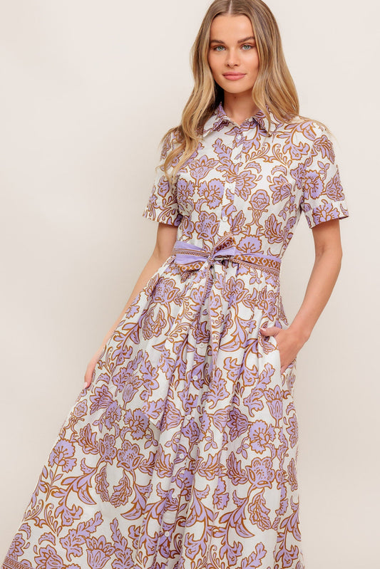 LAVENDER MOSAIC WOVEN MIDI DRESS Flying Tomato