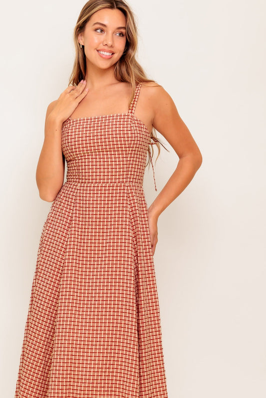 GINGHAM SUMMER WOVEN MIDI DRESS Flying Tomato