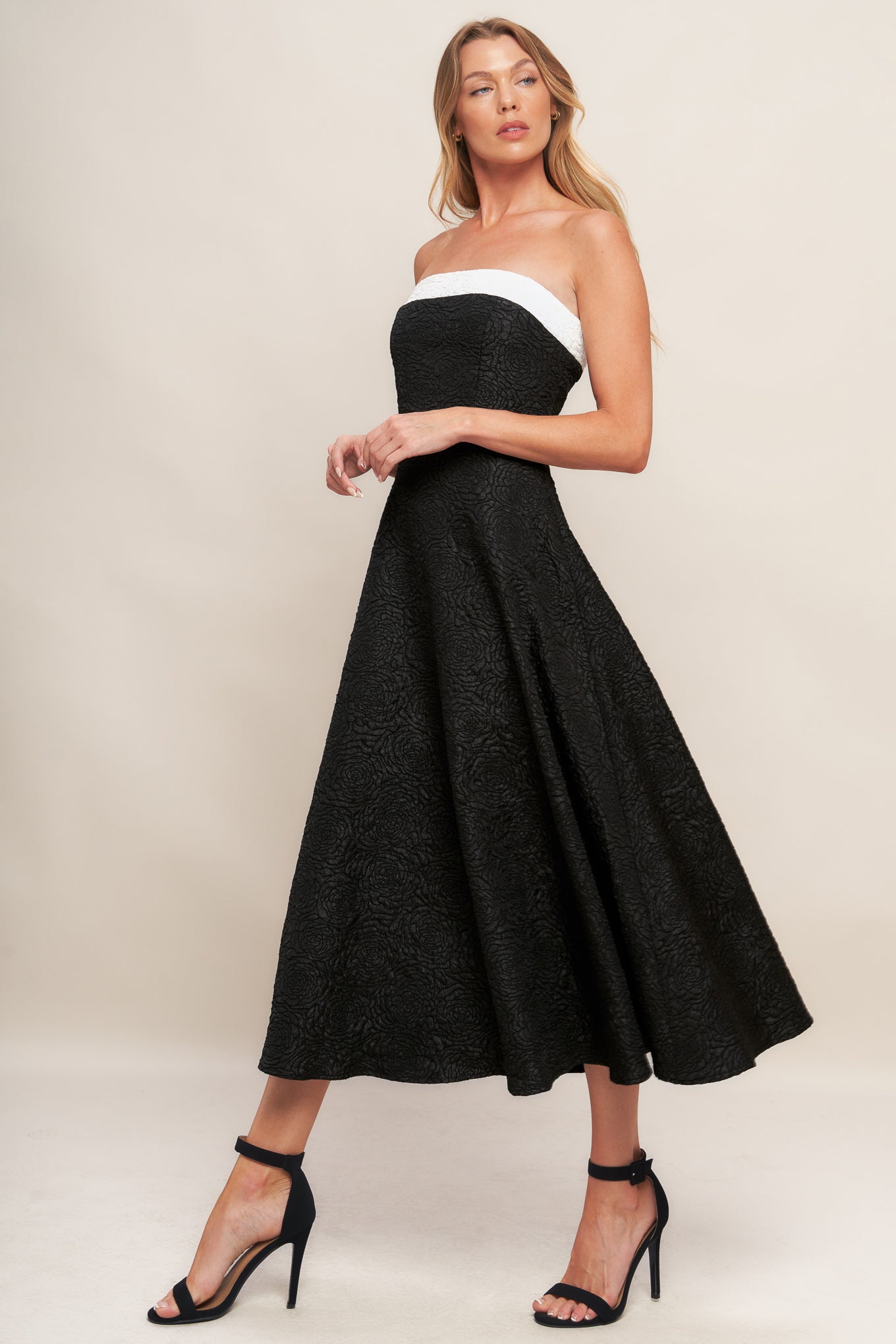 MIDNIGHT GRACE WOVEN MIDI DRESS