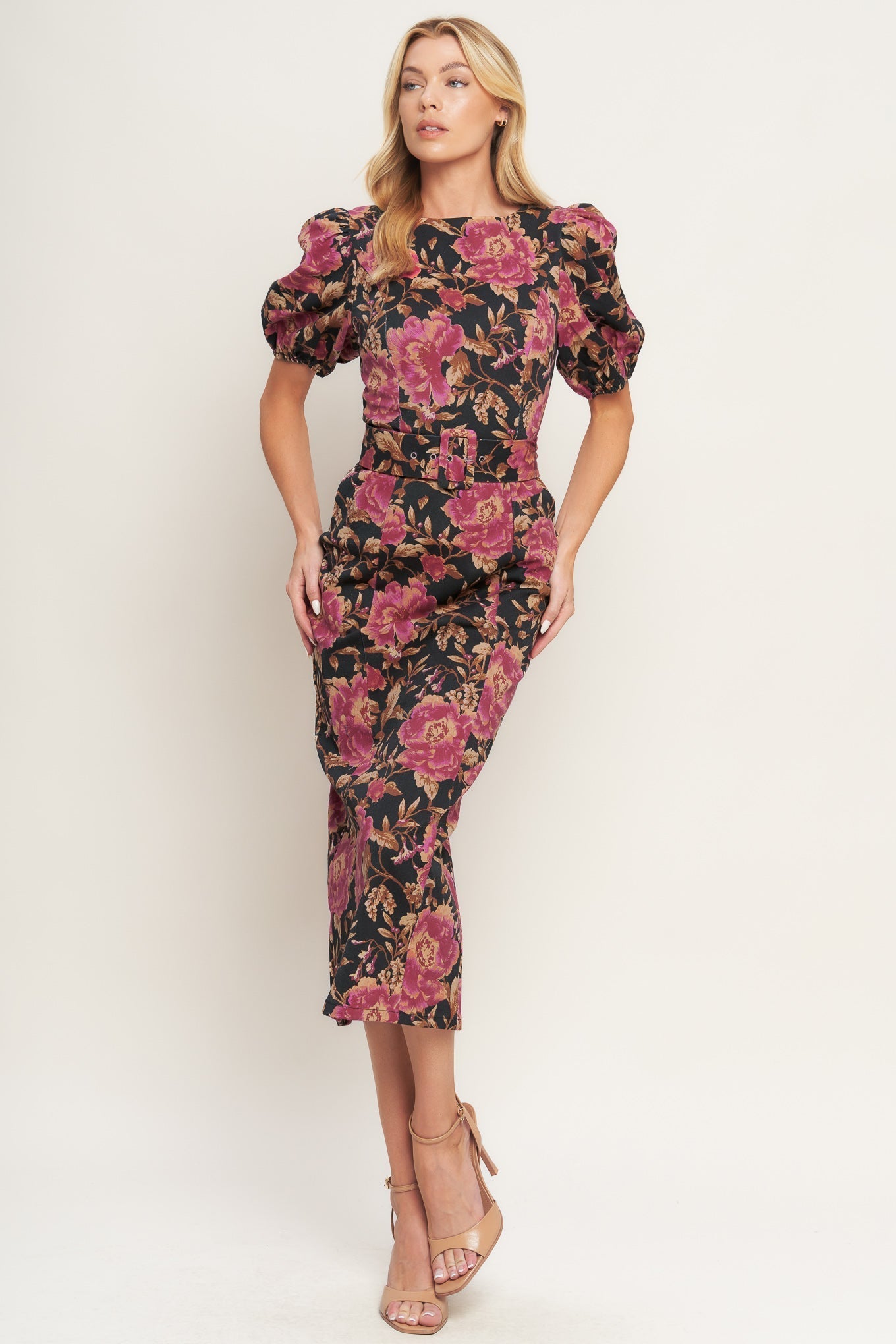 GOTHIC ROSE WOVEN MIDI DRESS Flying Tomato