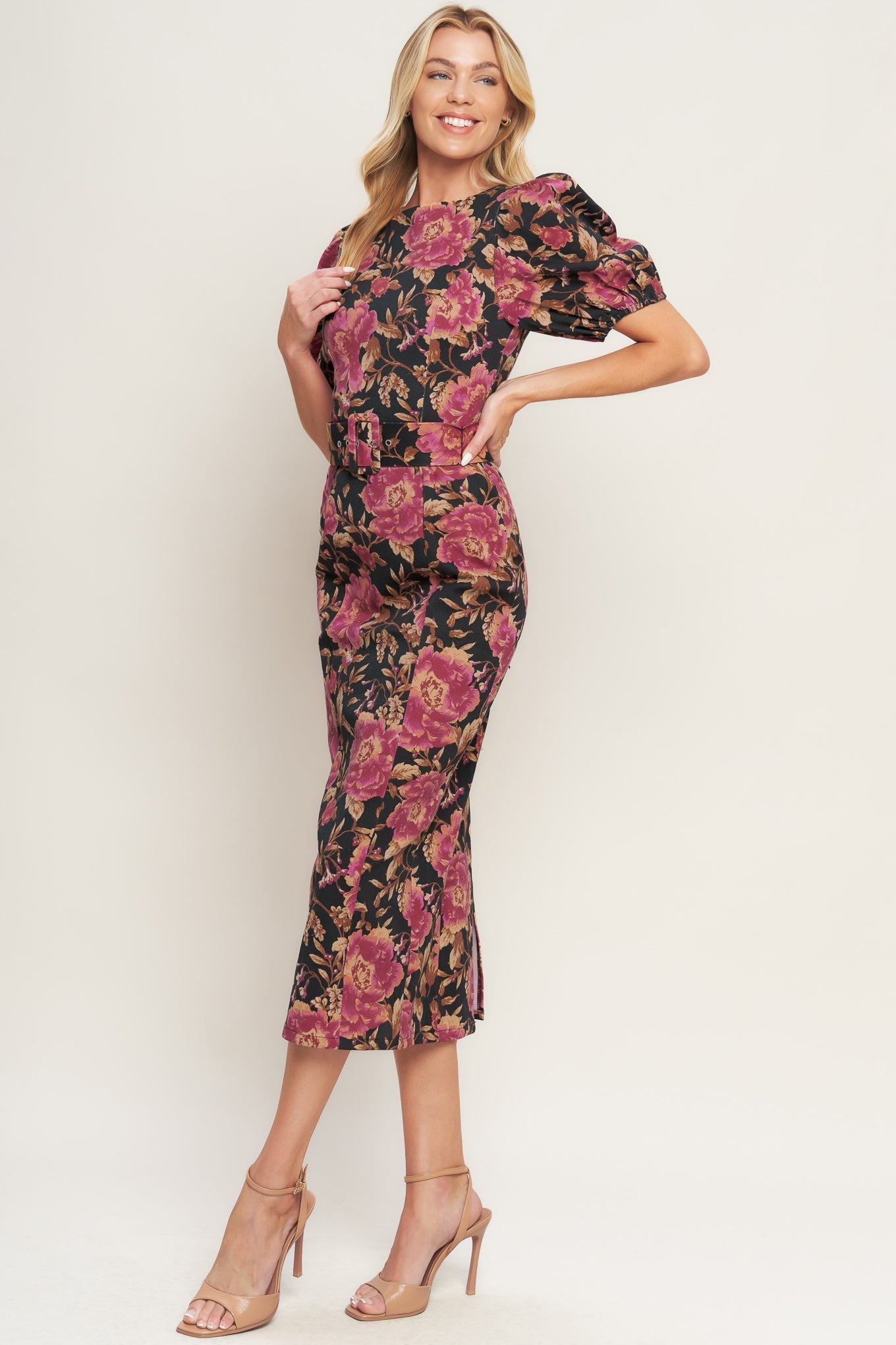 GOTHIC ROSE WOVEN MIDI DRESS Flying Tomato