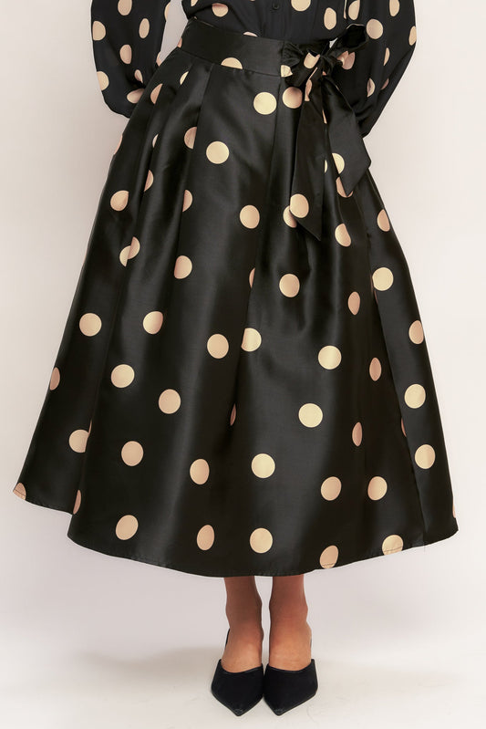 Moonlight Dots Woven Full Midi Skirt With Side Zipper Tie Flying Tomato
