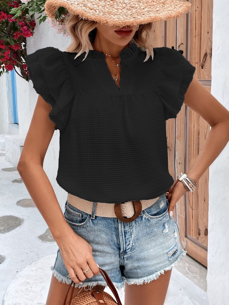 Ruffle Sleeve Textured Blouse
