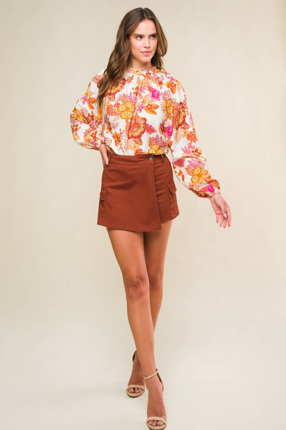 The Way Out Twill Skort With Side Pockets Front Zipper