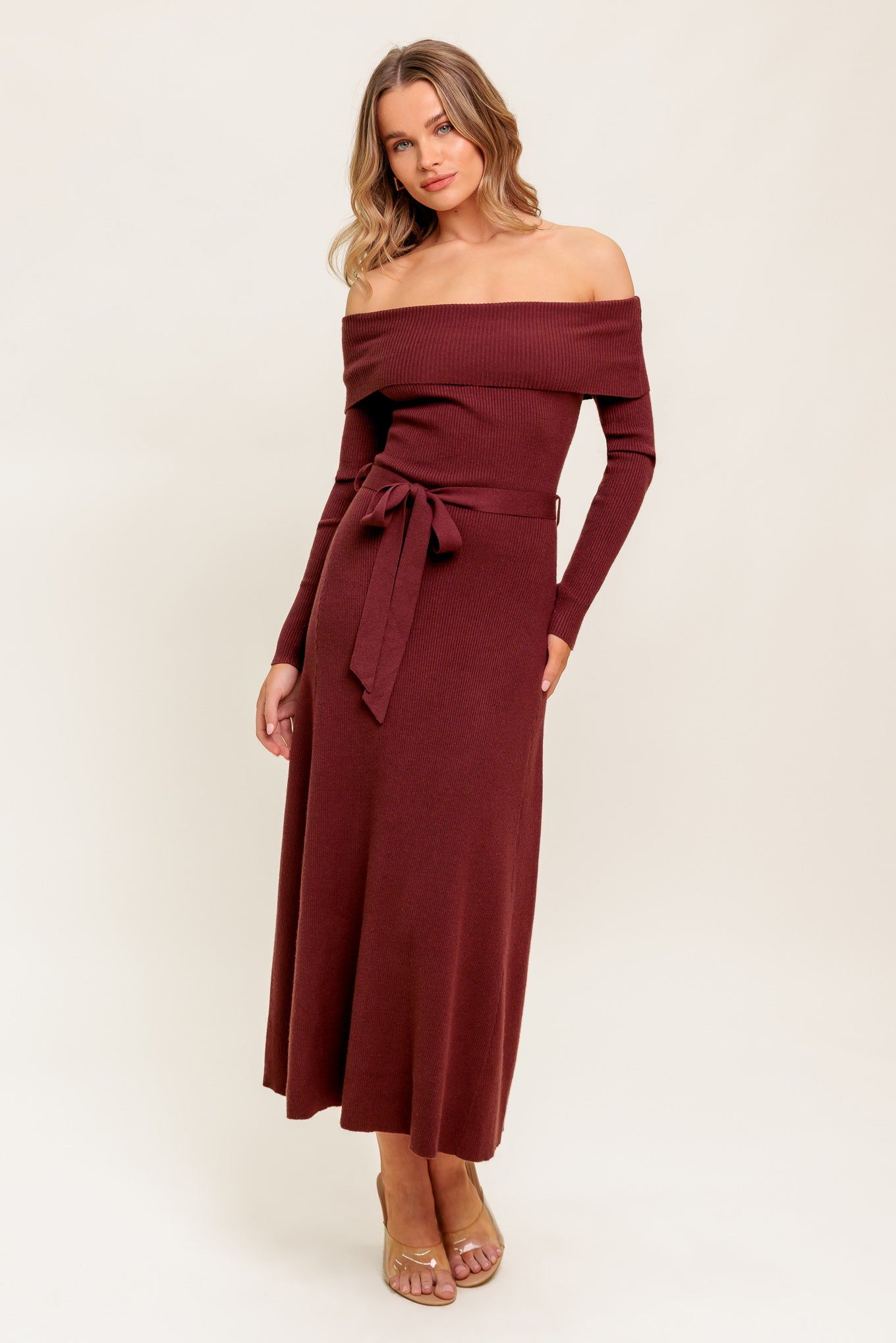 All A Fantasy Ribbed Sweater Midi Dress Off Shoulder