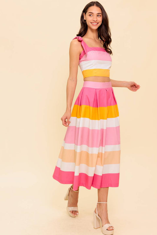 THE SPACE BETWEEN PINK WOVEN TOP AND SKIRT SET Flying Tomato