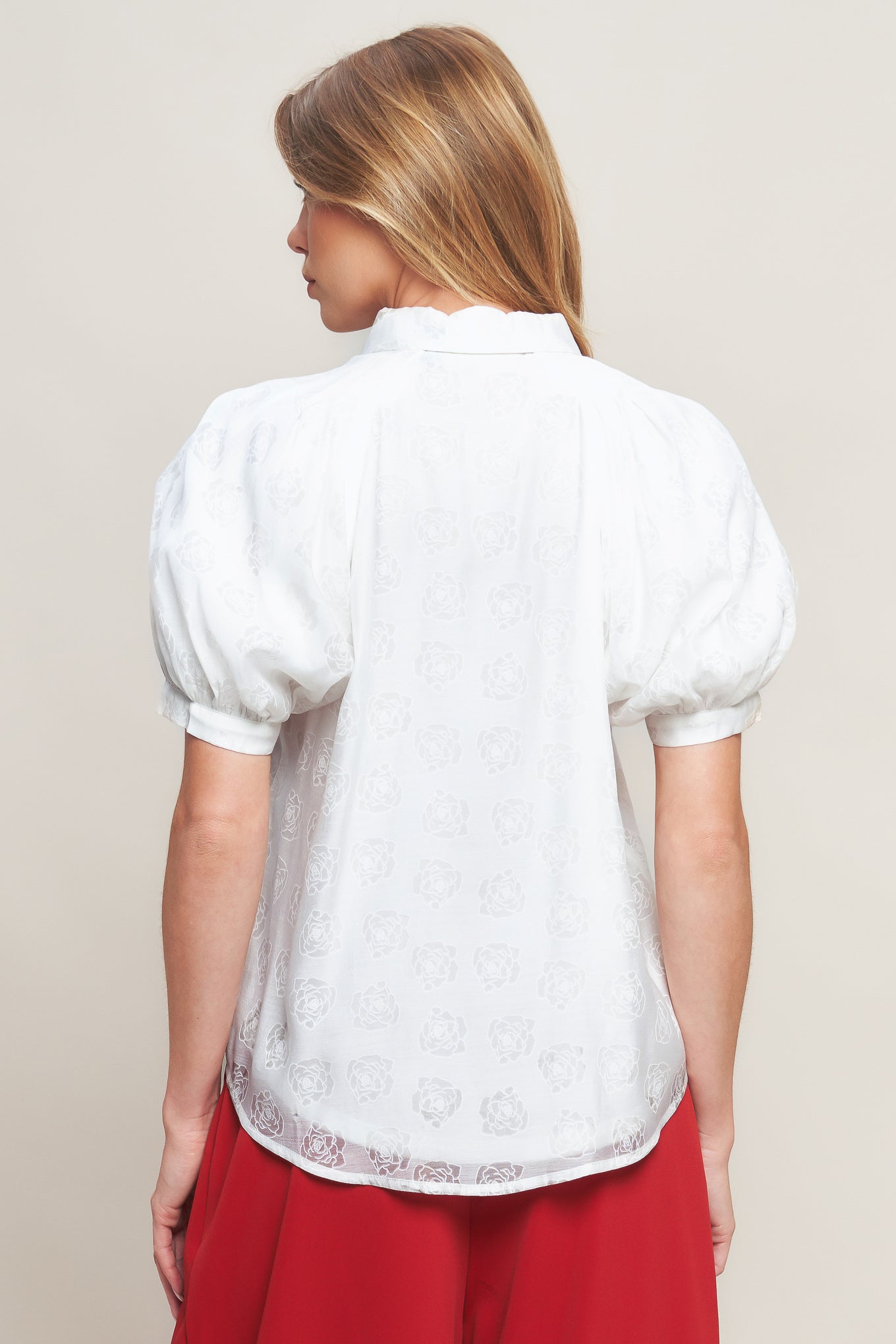 Vineyard Stroll Ivory Woven Top Raglan Sleeves Button Down