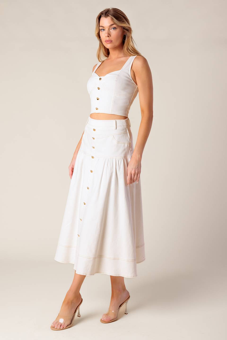 DOING IT MY WAY WHITE WOVEN TOP AND SKIRT SET