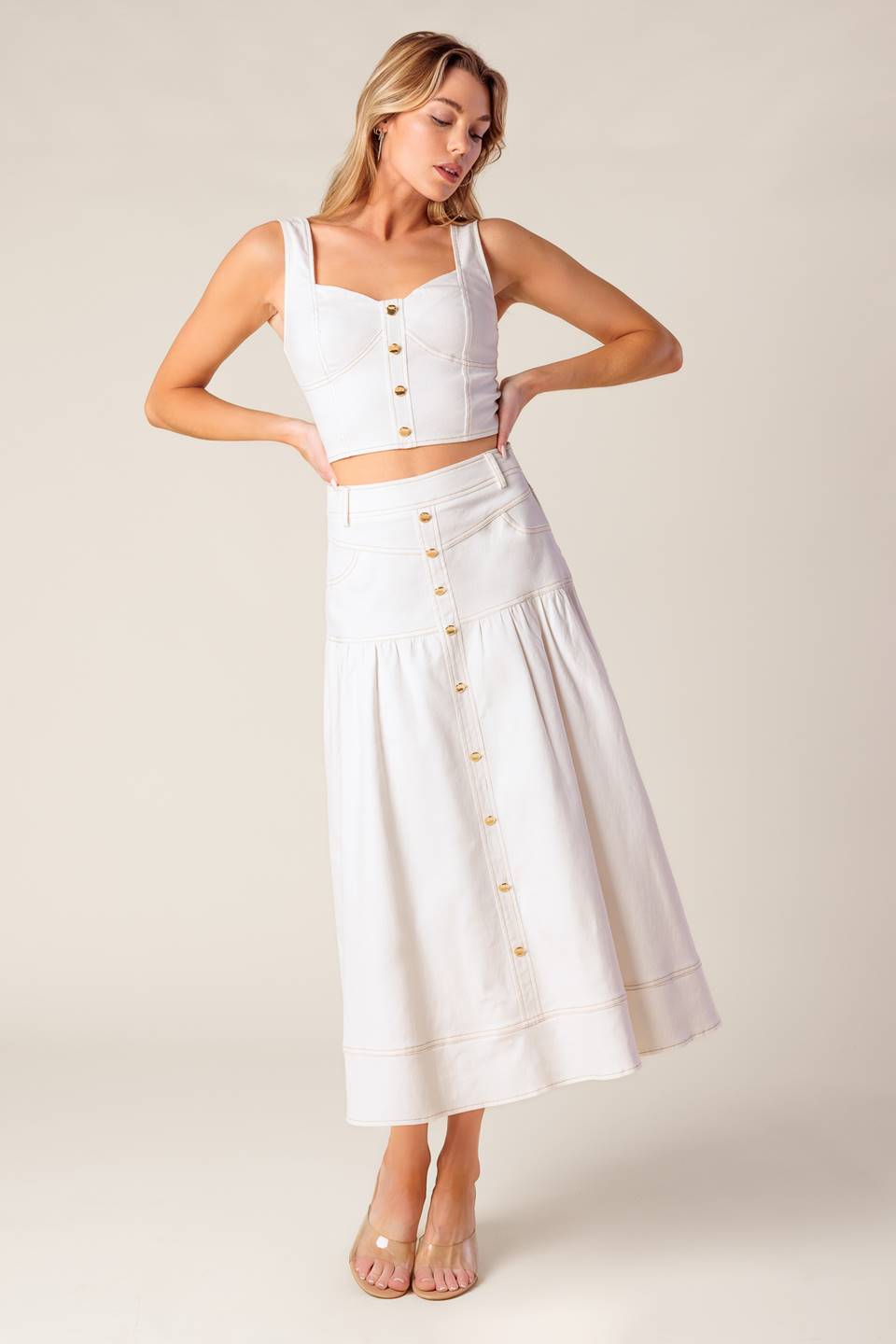 DOING IT MY WAY WHITE WOVEN TOP AND SKIRT SET