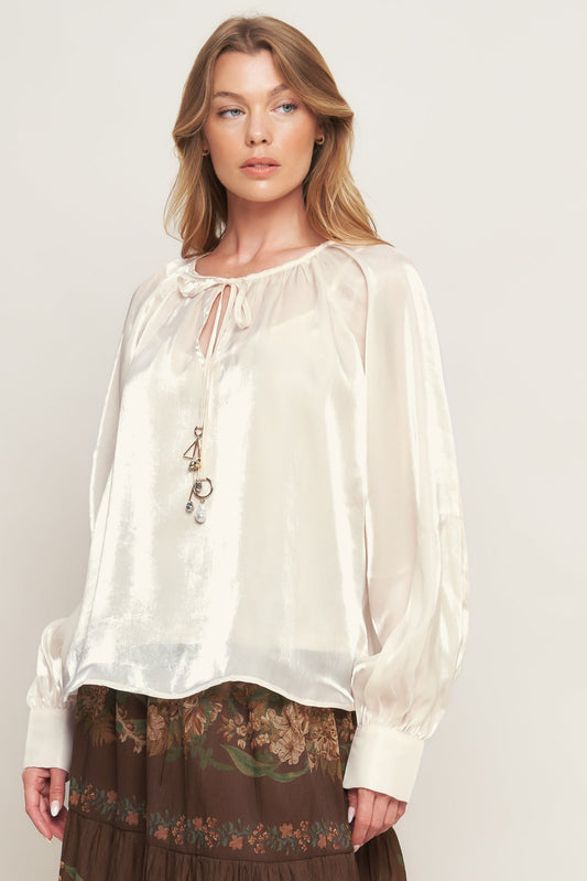 ETERNAL PEARL CHARM WOVEN PEASANT TOP Flying Tomato