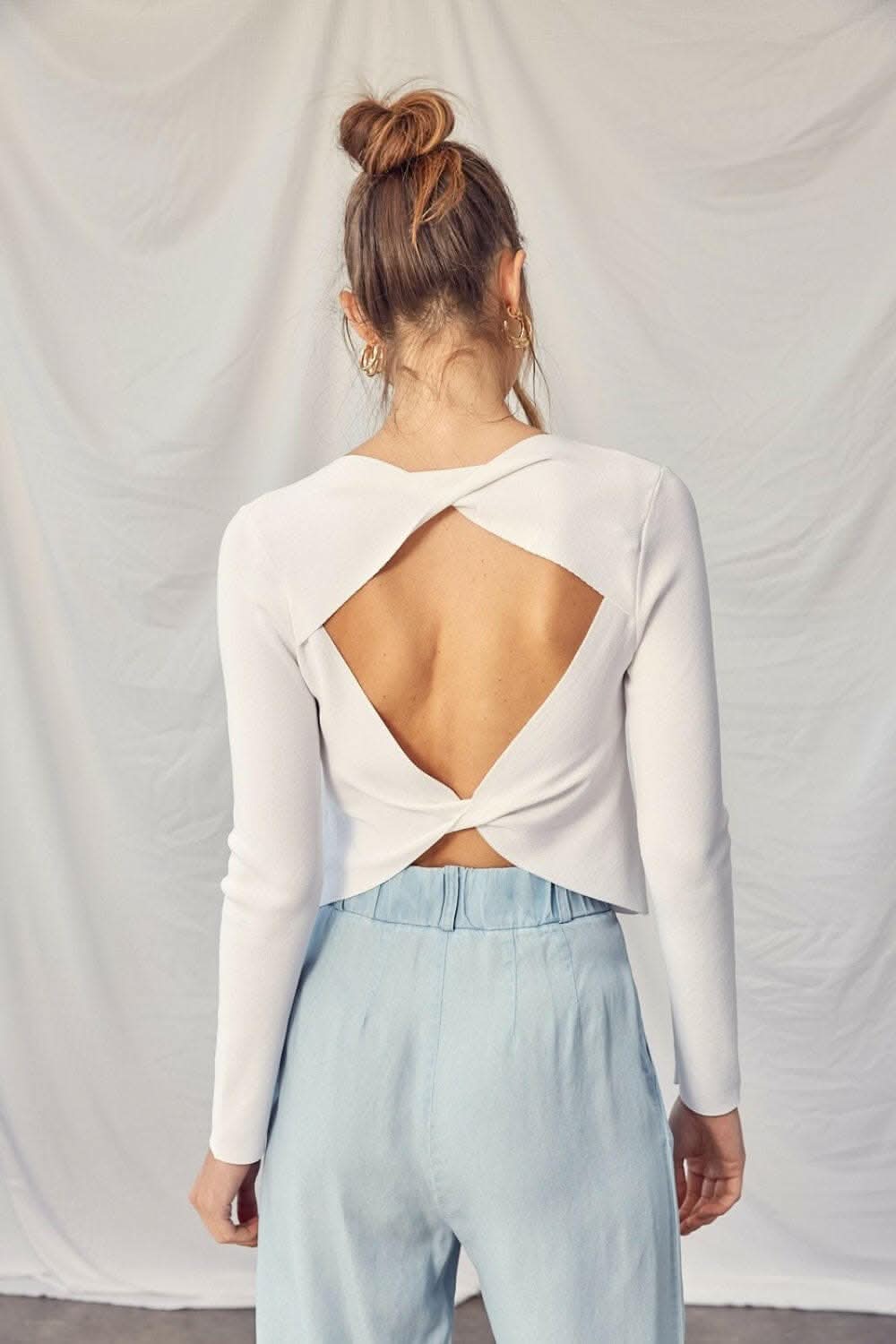 Idem Ditto Twisted Backless Long Sleeve Knit Top - Love Salve