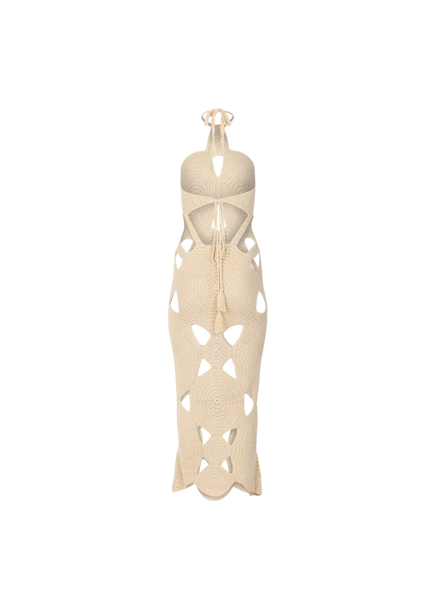 Isla Crochet Halter Neck Dress in Cream with Cut-Outs - Love Salve